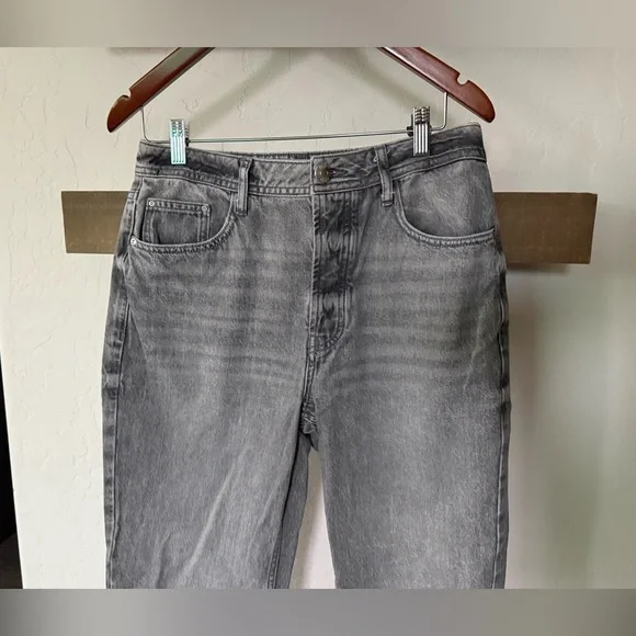 River Island|Gray high waisted,straight leg Jeans with raw hem•••size 12,staple - Picture 3 of 16
